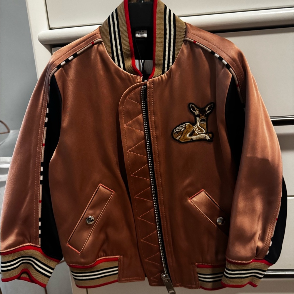 Authentic new with tags 
Burberry pink Bomber Jacket with Deer Patch